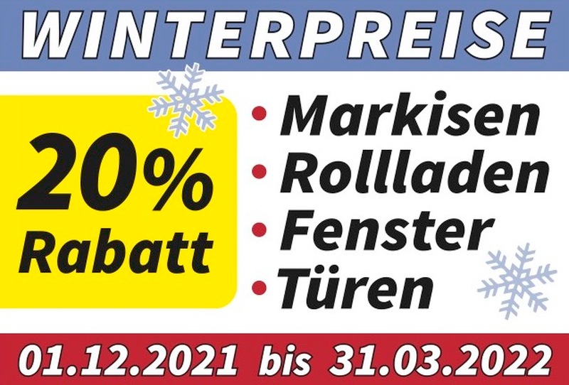 20 % auf Markisen, Rollläden, Fenster, Türen, Bernau